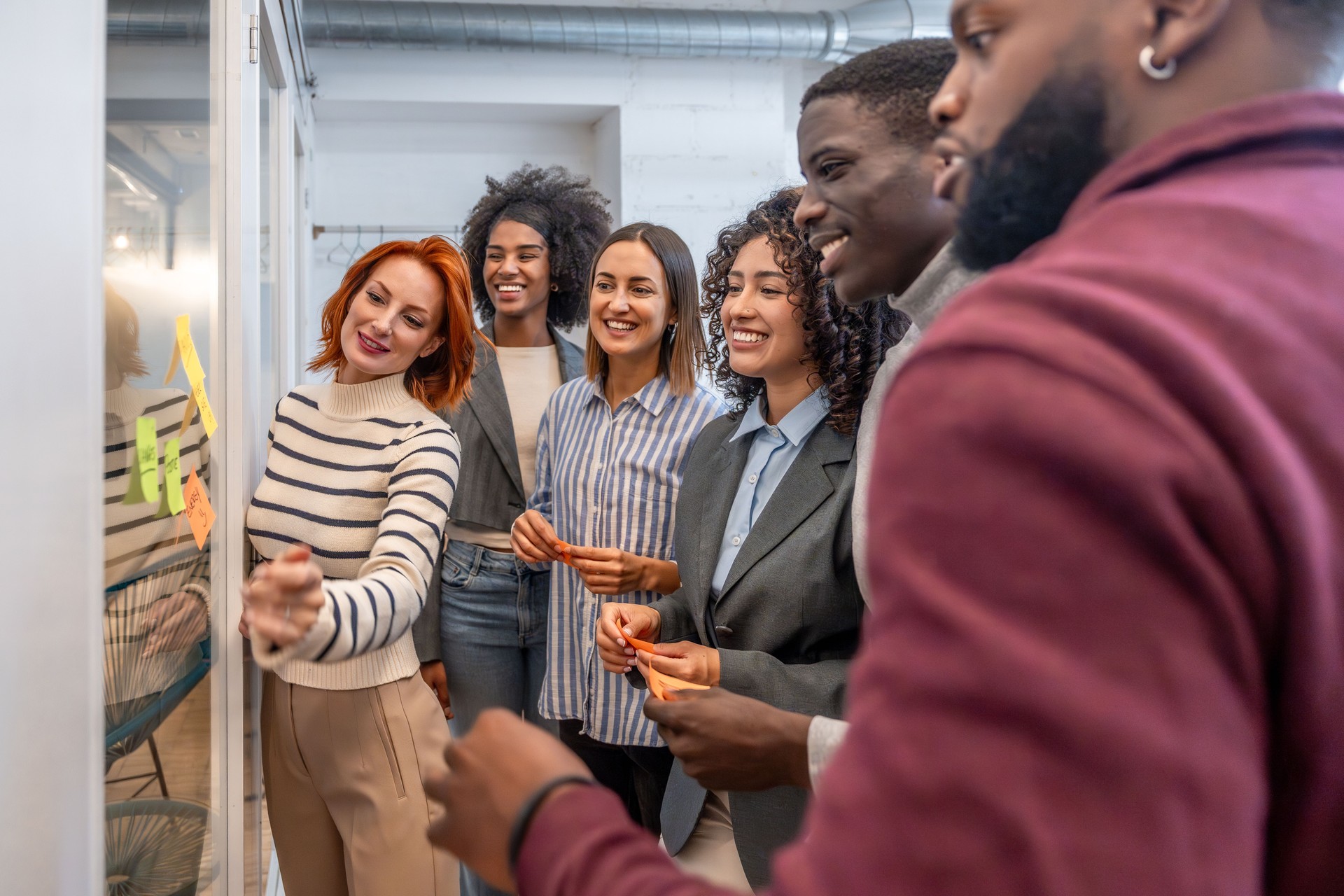 Coworkers during a brainstorming creative process in the office